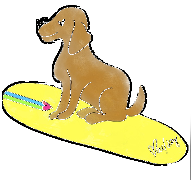 Mar dog surfing on a yellow board